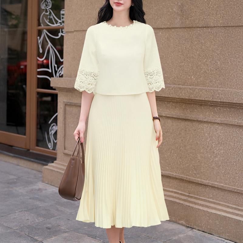 

ZANZEA Women Elegant Round Neck Casual Half Sleeve Lace Splice Dress S