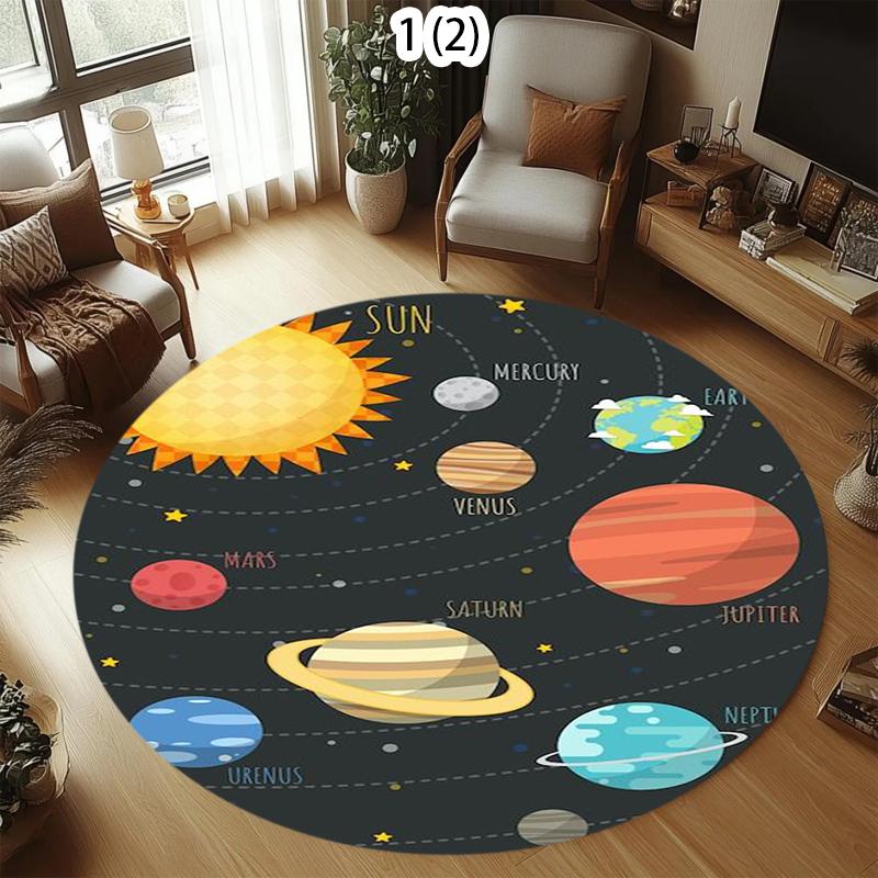 Dark Kids Crawling Mat Round Soft Comfortable Solar System Area Rug Kids Play Mat Non Slip Washable for Bedroom Playroom Nursery