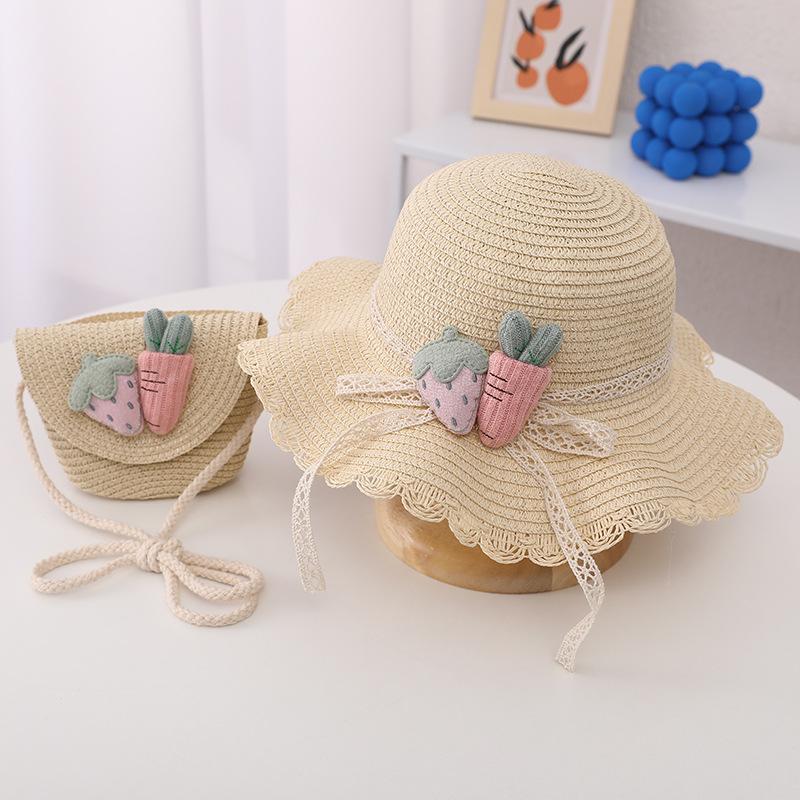 Fashion Summer Children Sunscreen Straw Hat Bag Weaving Grass Cap Cool Sun Hat For Girl Cute Breathable Baby accessories