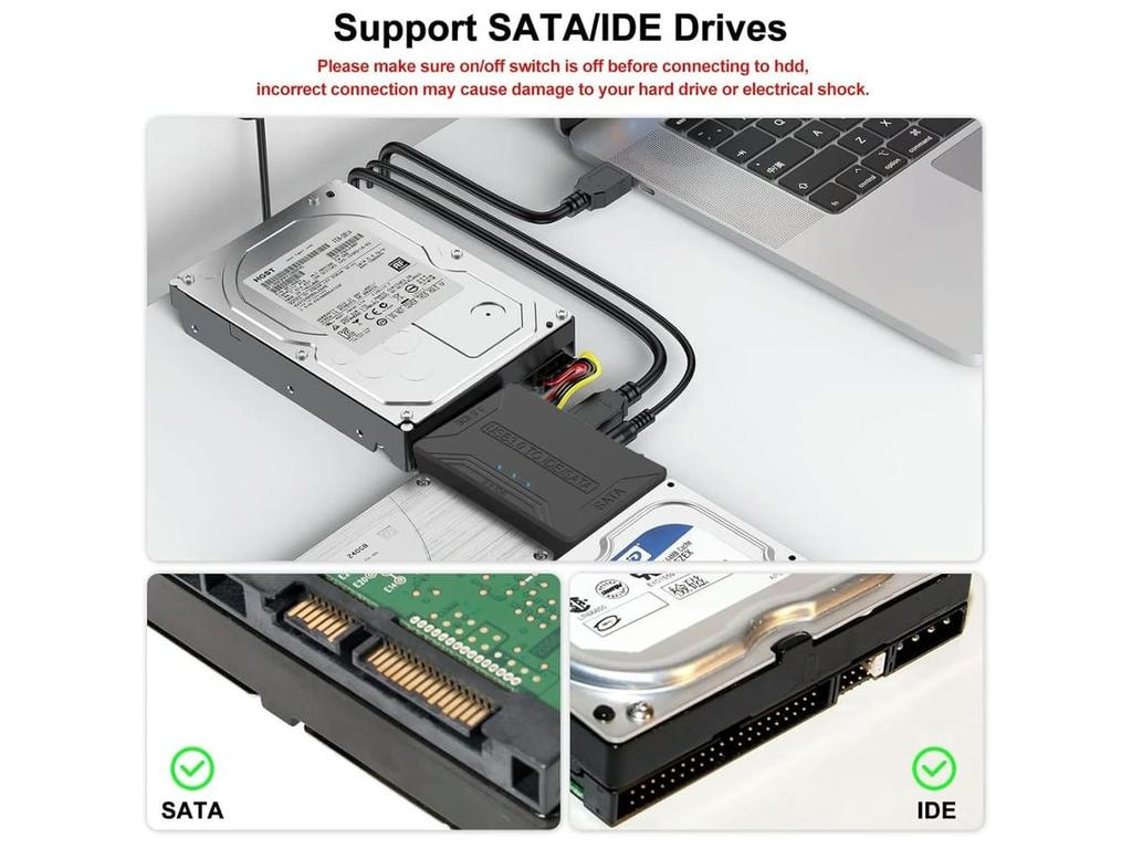 SATA/IDE to USB 3.0 Adapter External Hard Drive Reader with USB and Type C Interfaces
