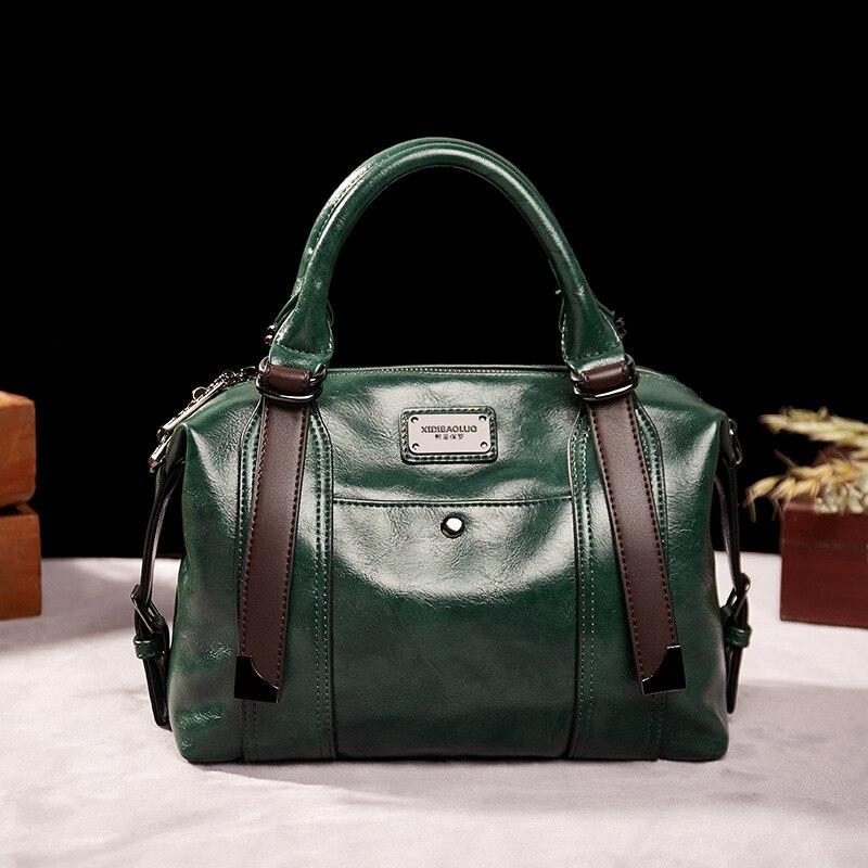 Johnature Retro-Damenhandtasche, große Kapazität, Pu-Leder, modisch, einfarbig, tragbar, Schulter- und Umhängetaschen