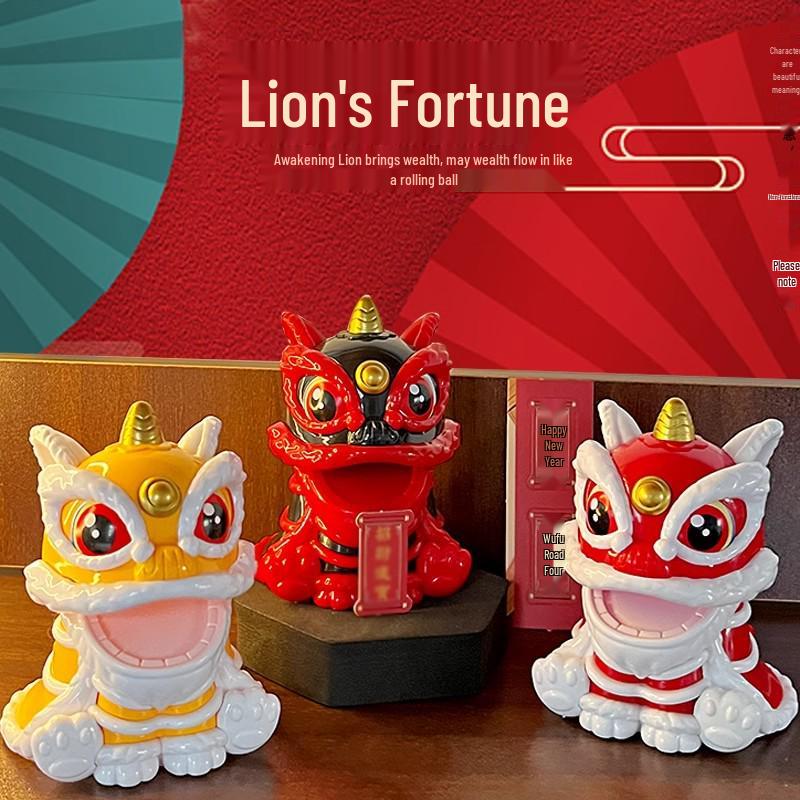 Solar-Powered Sun Wukong Lion Dance Car Ornament - Chinese Style Center Console Decoration
