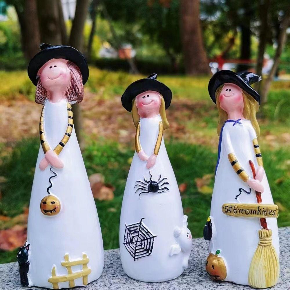 Exquisite Halloween Witch Figurines Cartoon Witch Ghost Ornaments Resin Witch Statue Desktop