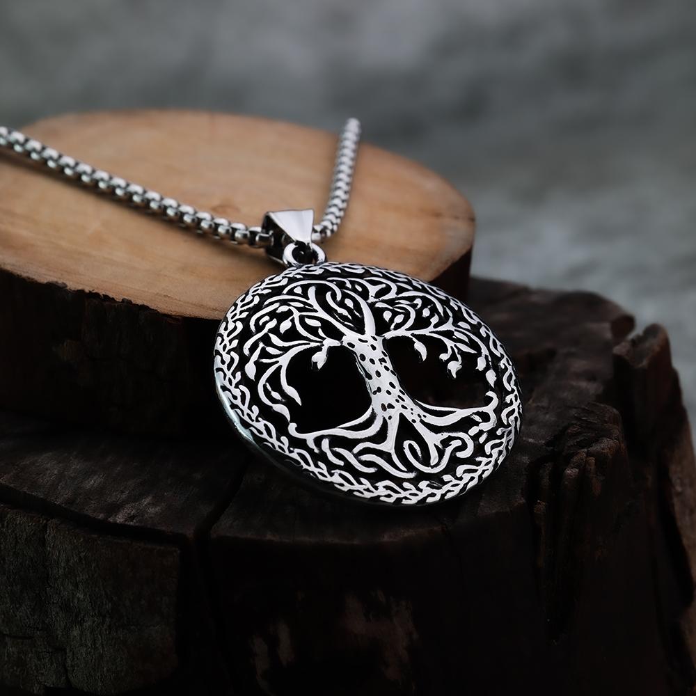 European and American Style Norwegian Fashion Viking Life Tree Men's Pendant Necklace Titanium Steel Holiday Gift Jewelry