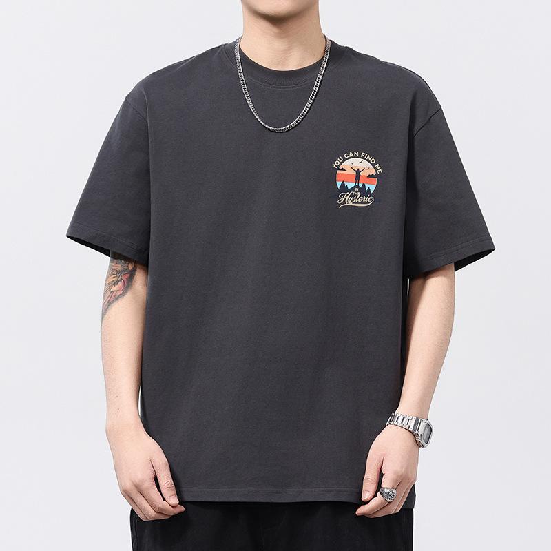 

Тонкая летняя 230г Тяжелая Влагопоглощающая и Потоотводящая Футболка с коротким рукавом для мужчин Футболка с круглым вырезом с коротким рукавом 4XL серый