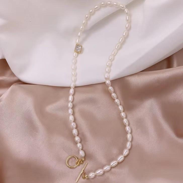 New Rice Grain Freshwater Pearl Emerald Necklace Dongdaemun Fashion Necklace Temperament Micro-inlaid Zircon Bracelet