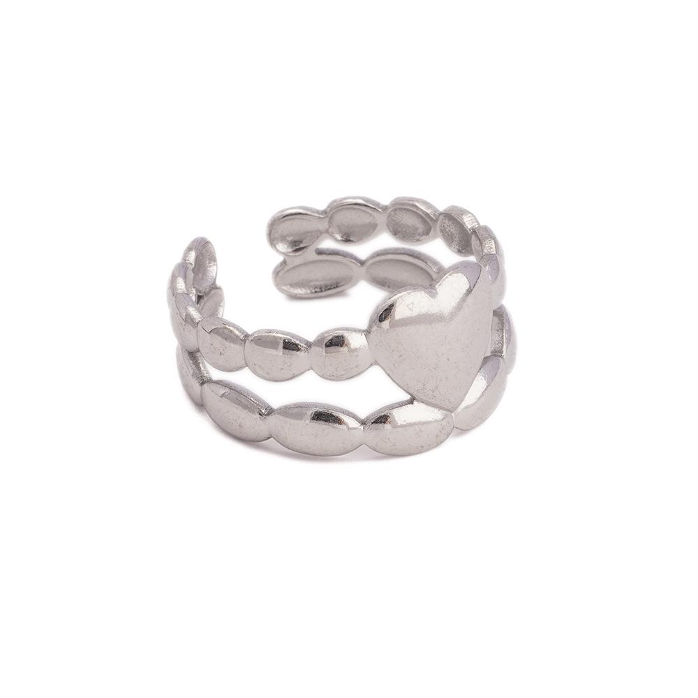 Simple High-Grade Pleated Heart & Leaf Stainless Steel Open Ring