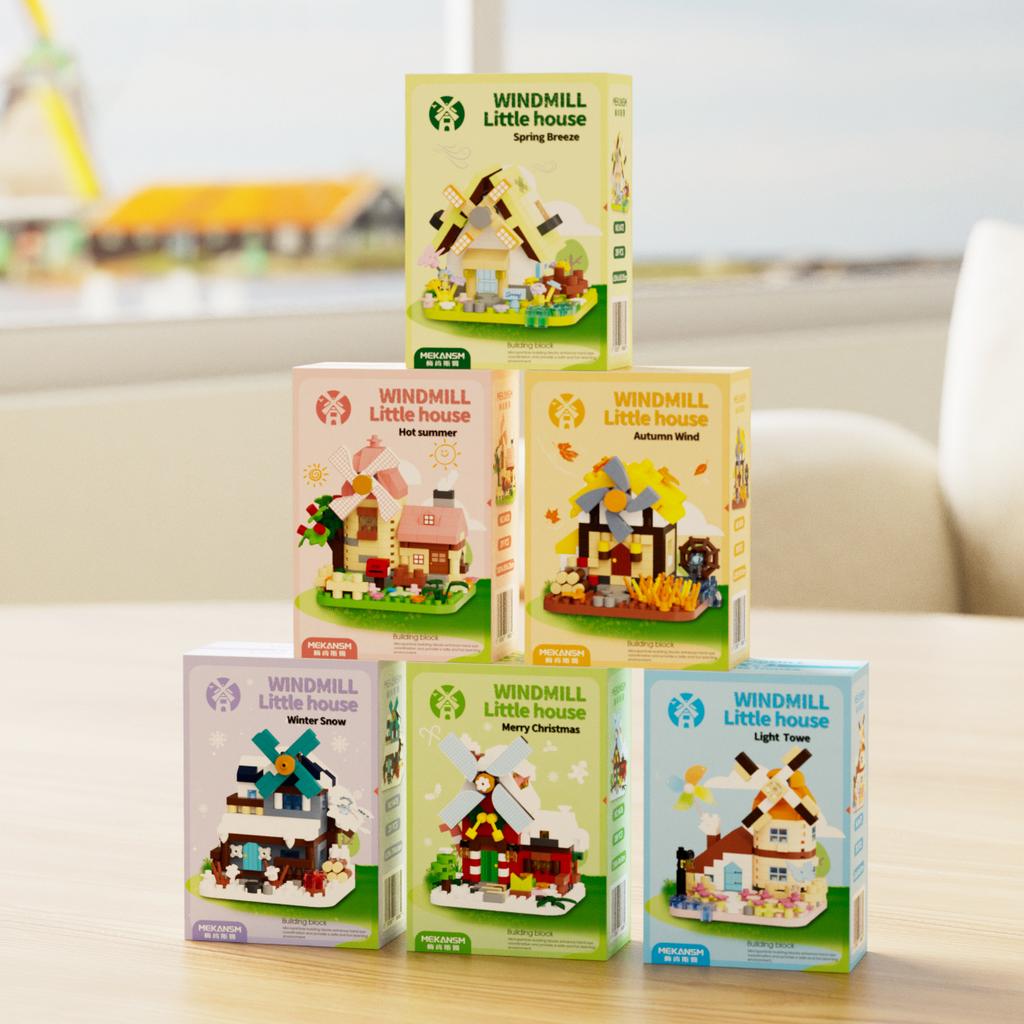 Non-Toxic Christmas Toys Four Seasons Cabin Building Blocks Micro Bricks Kids Educational Toys Diy Christmas Decorations Gifts