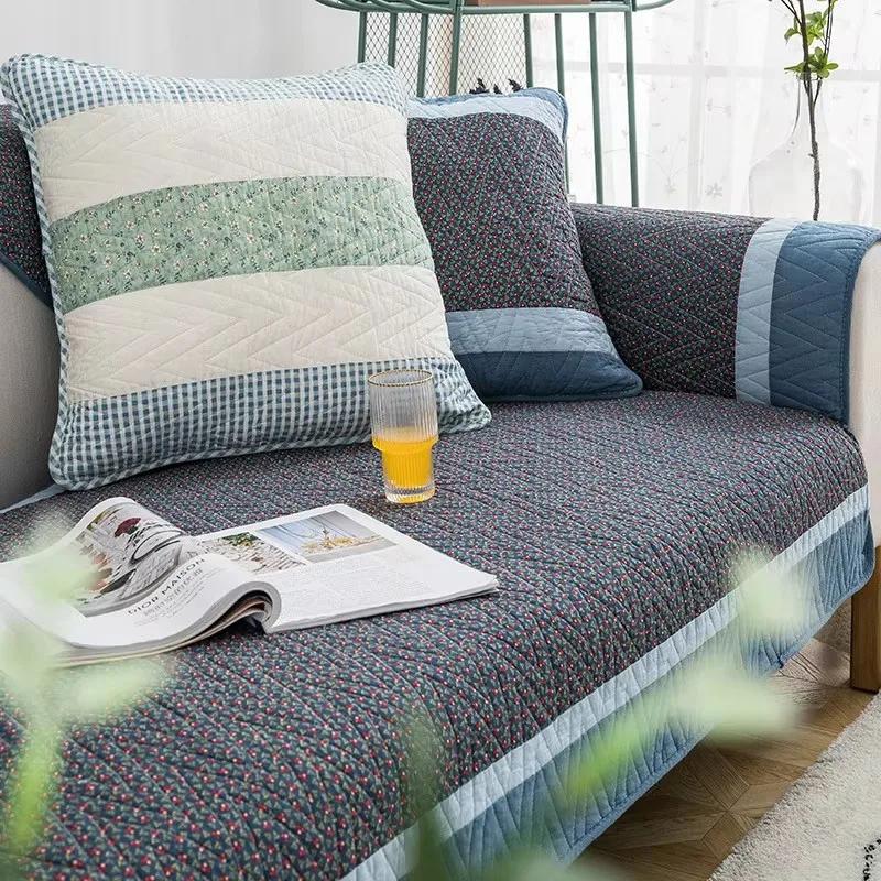 Grid Quilted Fabric Sofa Cover Slip Resistant Slipcover Printing Seat Cushion Sofa Towel Dust Cover Towel Couch For Living Room