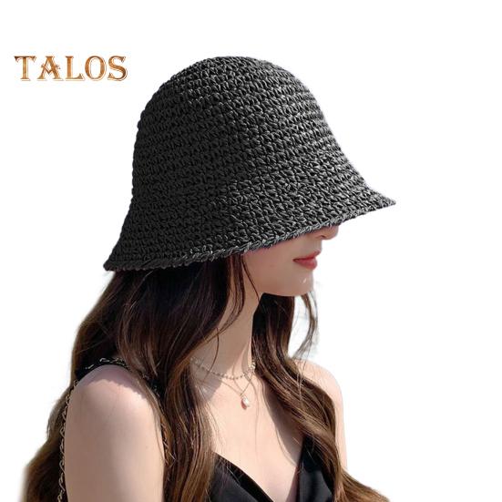 Dam Solhatt Enfärgad UV-resistent Fiskarhatt Andningsbar Flätad Vikbar Stråhatt Utomhus Solskyddskeps