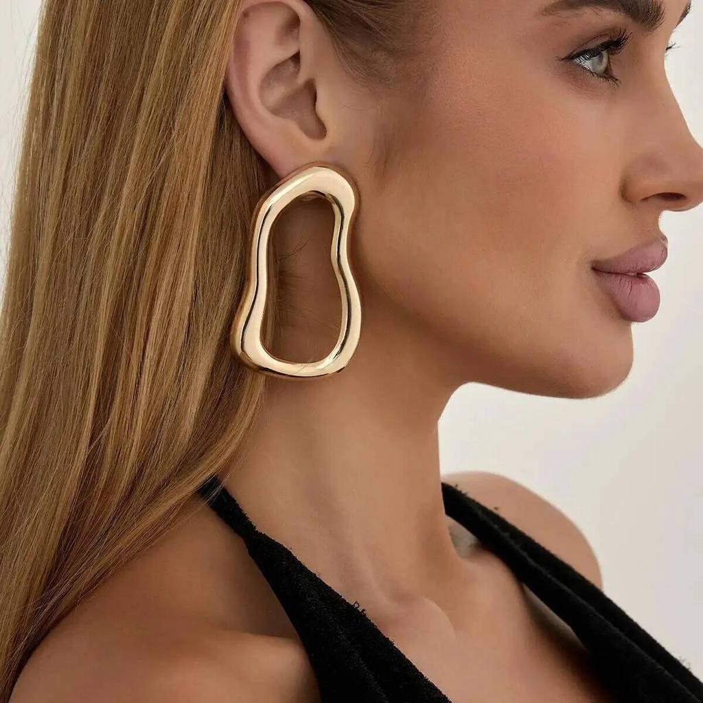 SHIXIN Vintage Irregular Hollow Pendant Earrings for Women Punk Gold Color Geometric Metal Piercing Earring Party Jewelry Gift