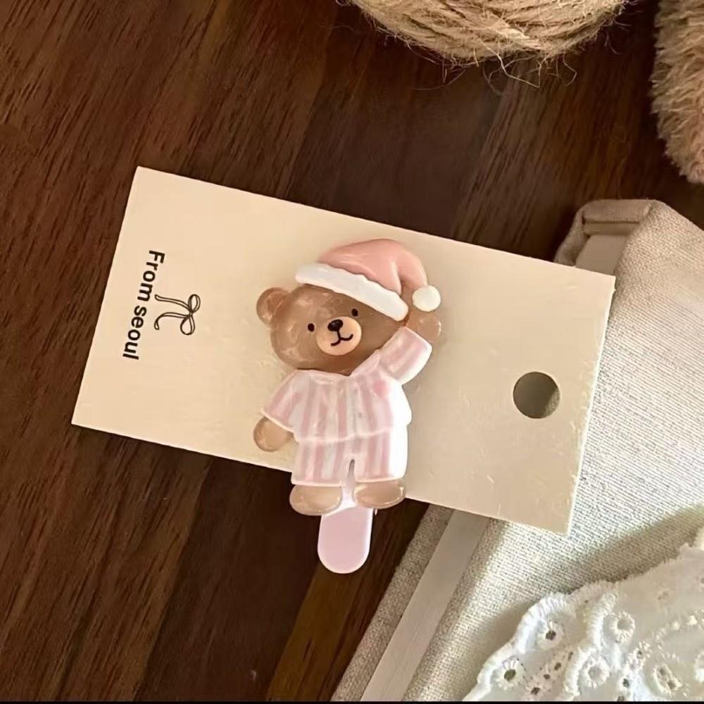 Pajama Bear Hair Clip 3D Cartoon Bear Hairpin Cute Sweet Barrettes  Kids Hair Accessories розовый