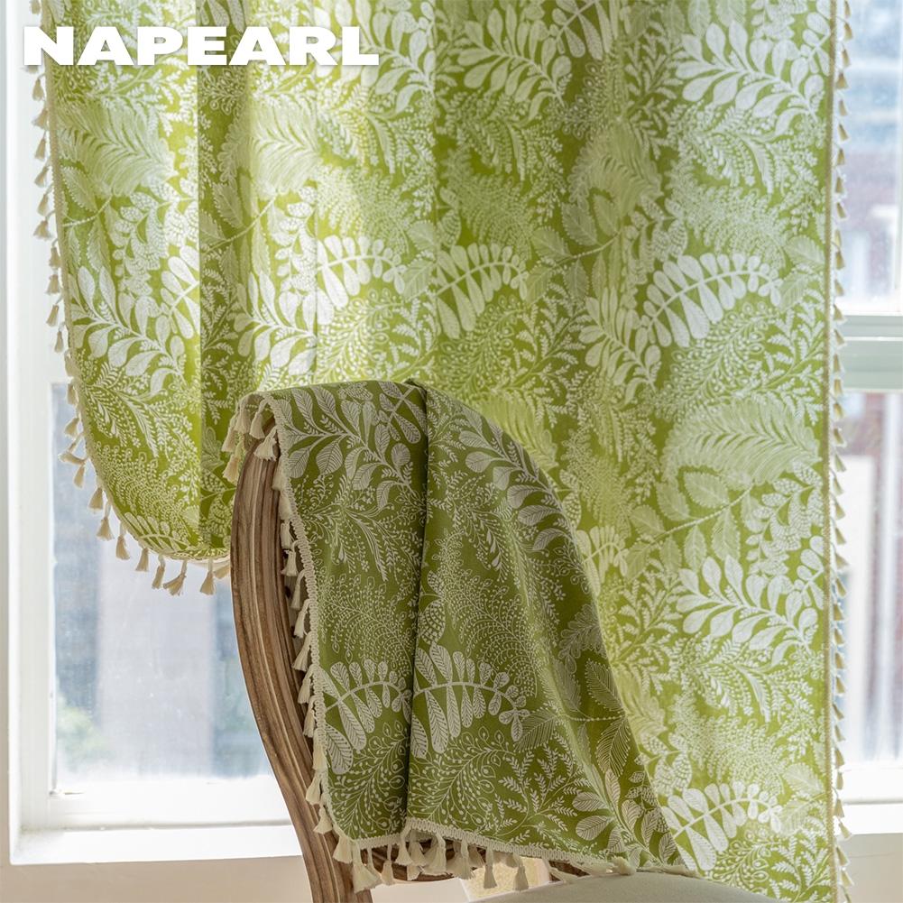 1PC NAPEARL Bohemian Retro Countryside Green Plant Pattern Półcieniące zasłony do małych okien balkonowych Home Decor