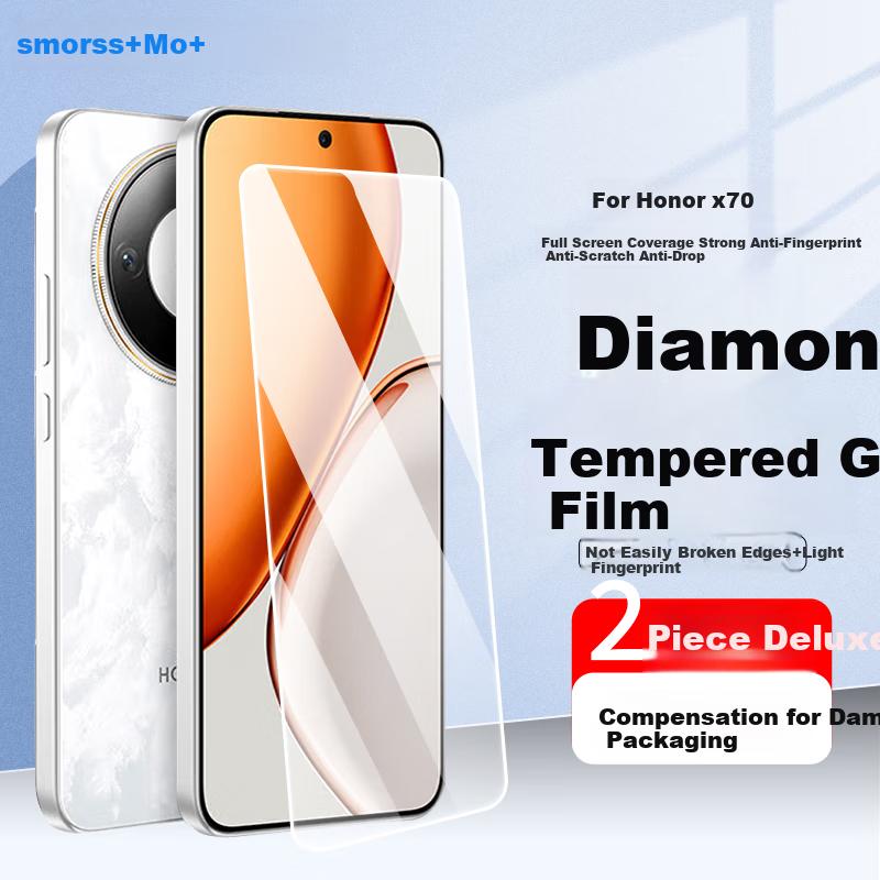 2 Pieces Tempered Glass Screen Protector for Honor X70, Full Coverage High Definition Resistant Fingerprint Glass Film for Honor X70 Refreshed Version