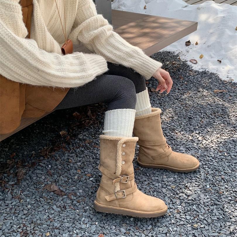 Order Muse Leather Buckle Snow Boots Two Wear Real Fur Integrated Women's Winter Cotton Shoes Cowhide Wool Martin Boots