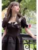Summer new black dress daughter French temperament a word skirt square neck lace small black dress women's clothing