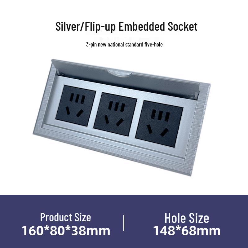 Flip-Top Conference Desk: Embedded Multi-Function Socket with Hidden Wire Board and Power Strip.