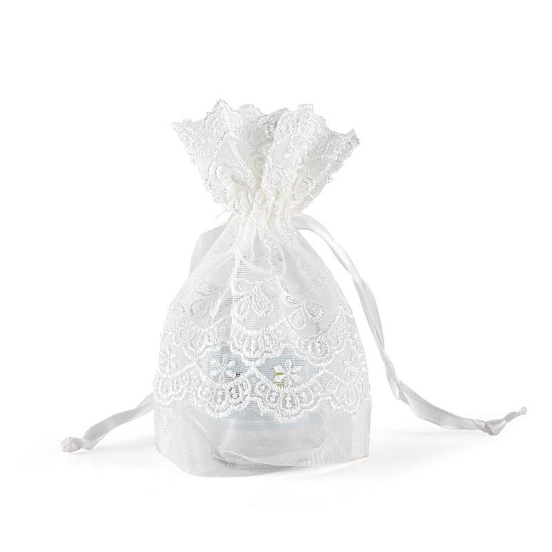 10x14cm White Flower Lace Organza Drawstring Bags 10pcs Jewelry Storage Bag Birthday Party Women Love Gift Packaging Bags