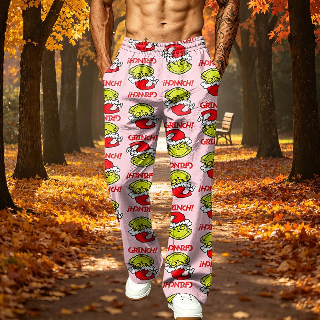 Men's Christmas Printed Loose Fit Jogger Sweatpants with Pockets for Athletic Casual Wear