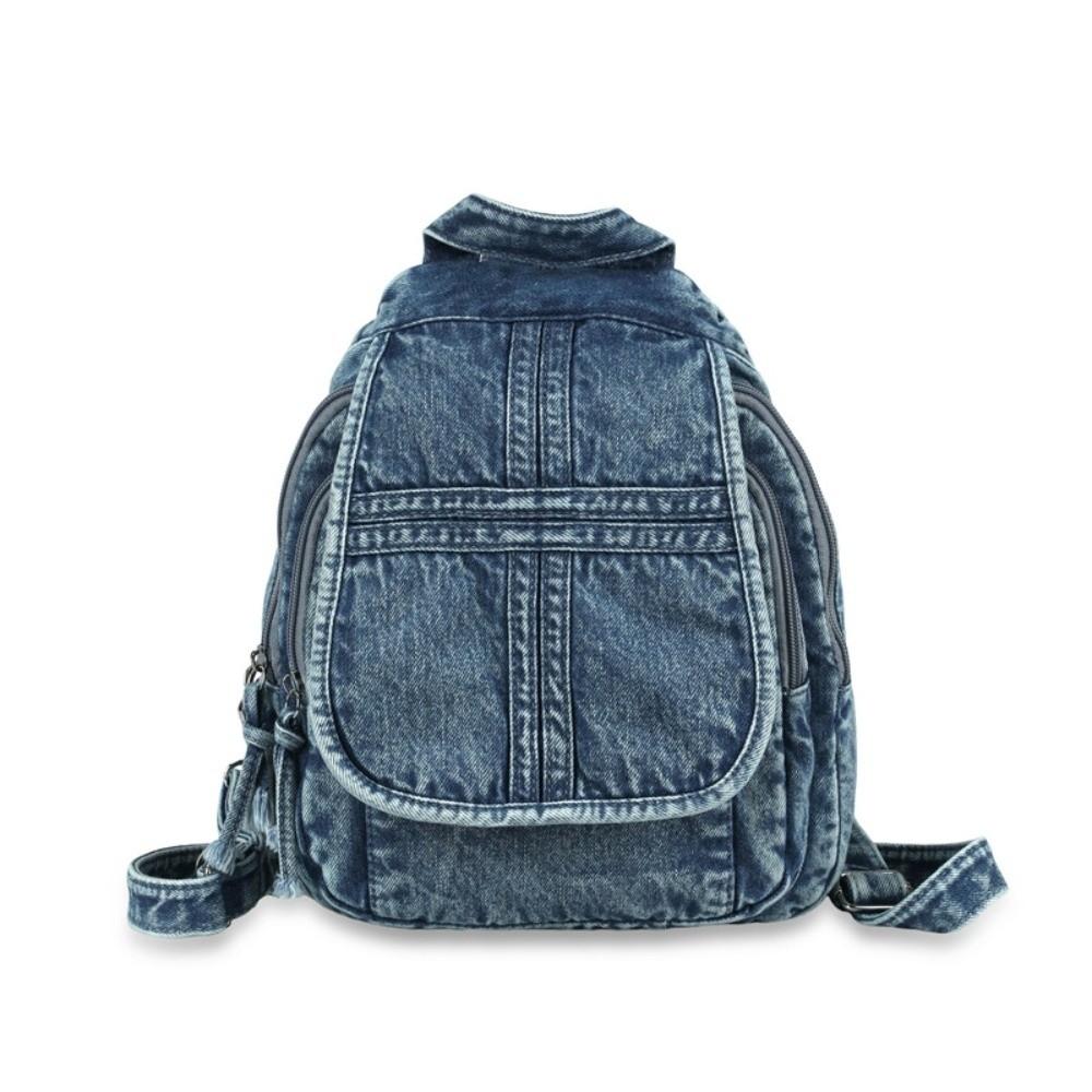 Fashion Dual-Use Denim Backpack Denim Fabric Large Capacity Travel Bag Multi-Functional Retro Backpack Casual Use синий