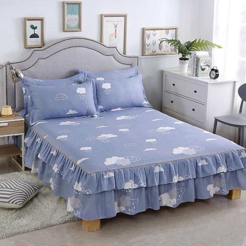 Bedroom Floral Bed Skirt Korean Non-slip Dustproof Bedspread Students Bedding Single Double Mattress Protector Household Decor