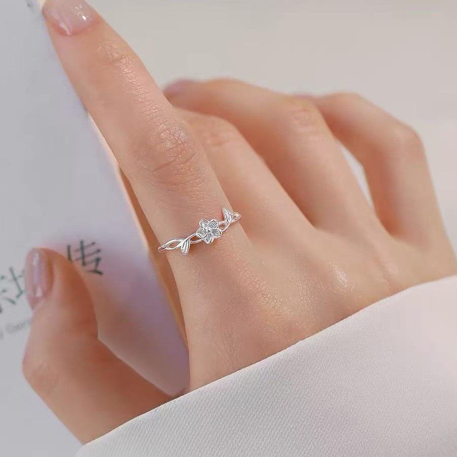 925 Sterling Silver Flower Open Ring - Women's Luxury Index Finger Band