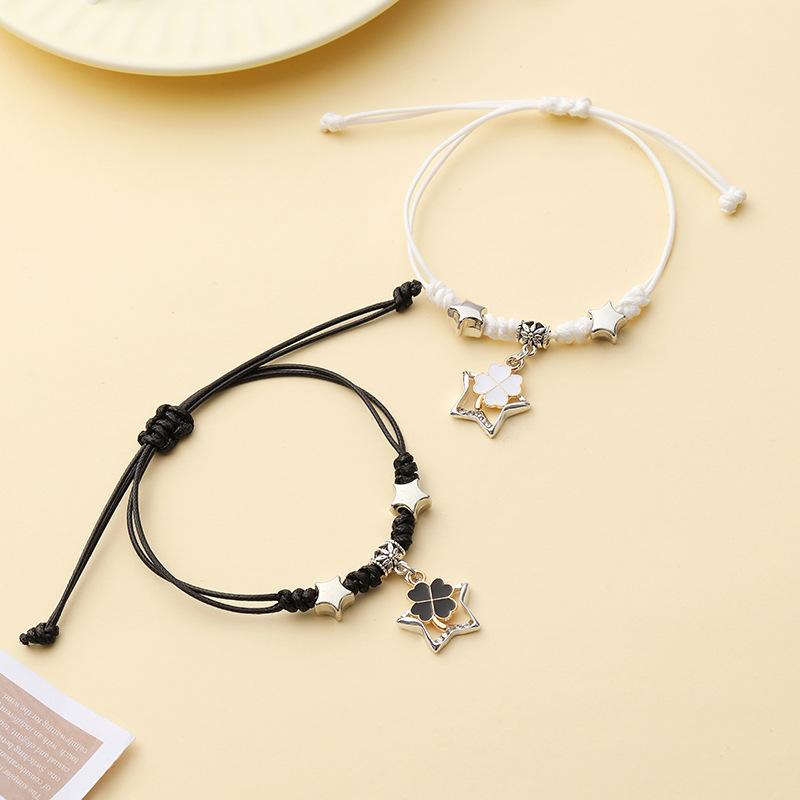 Creative Couple Black and White Bracelet Cutout Love Bracelet Braided Push Pull Bracelet Pull-Out Bracelet Adjustable Bracelet
