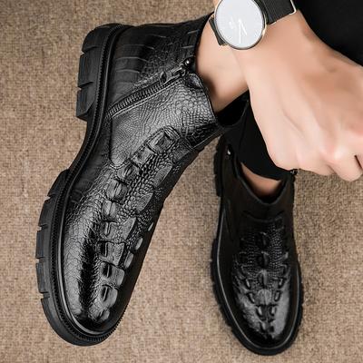 Fashion Black Boots for Men Fashion Side Zipper Crocodile Skin Shoes Platform Ankle Boots Outdoor Comfortable Soft Men Motorcycle Boots