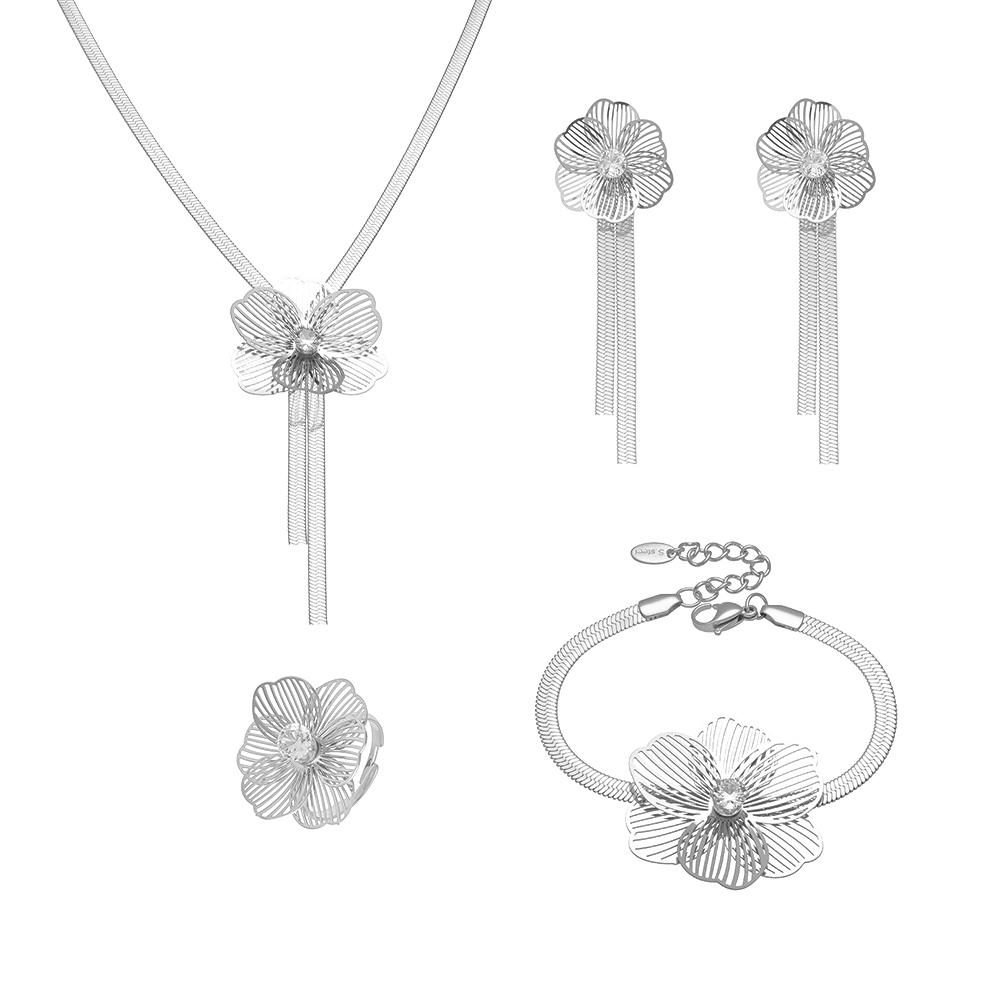 Flower Earrings Necklace Bracelet Ring In Stainless Steel Herringbone Chain Necklaces Bracelets Tassel Stud Earring For Women