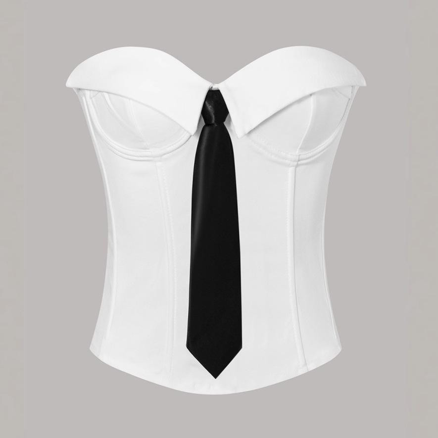 Cross-Border Hot Girl Solid Color Fishbone Tie Sling Bandeau