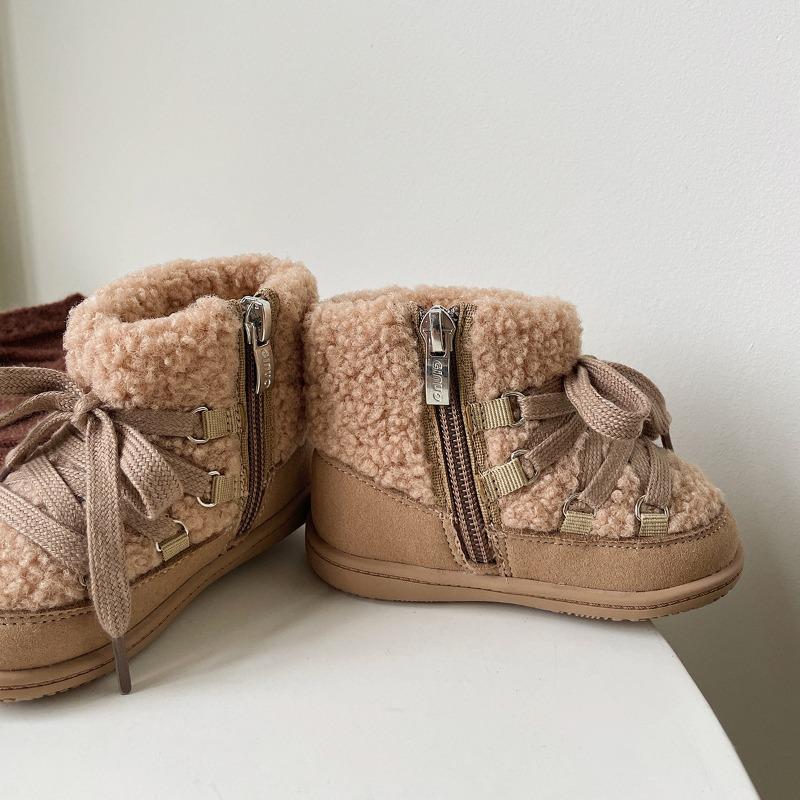 Girls' Cotton Boots Winter New Baby Girls' Short Boots Lamb Fur Soft Soled Toddler Shoes