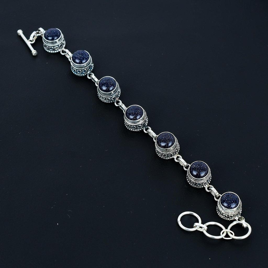 Bracelet Pierre de Soleil Bleue Naturelle Bracelet en Argent Sterling 925 Bracelet Chaîne Ajustable Bracelet Boho Fait Main Bijoux en Pierre Gemme Cadeaux de Fiançailles