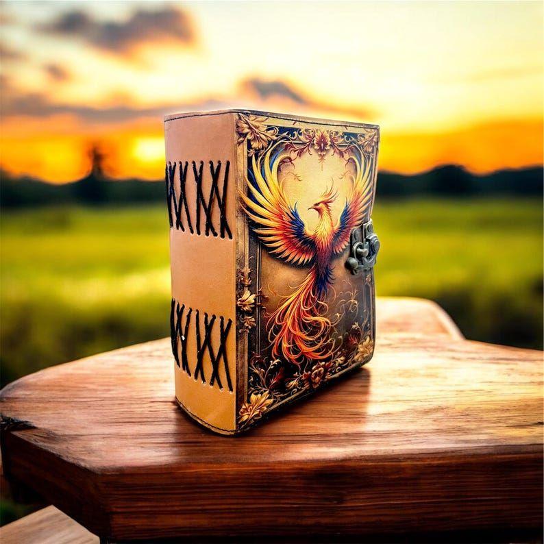 Phoenix Art Leather Journal | Vintage Handmade Diary with Antique Lock