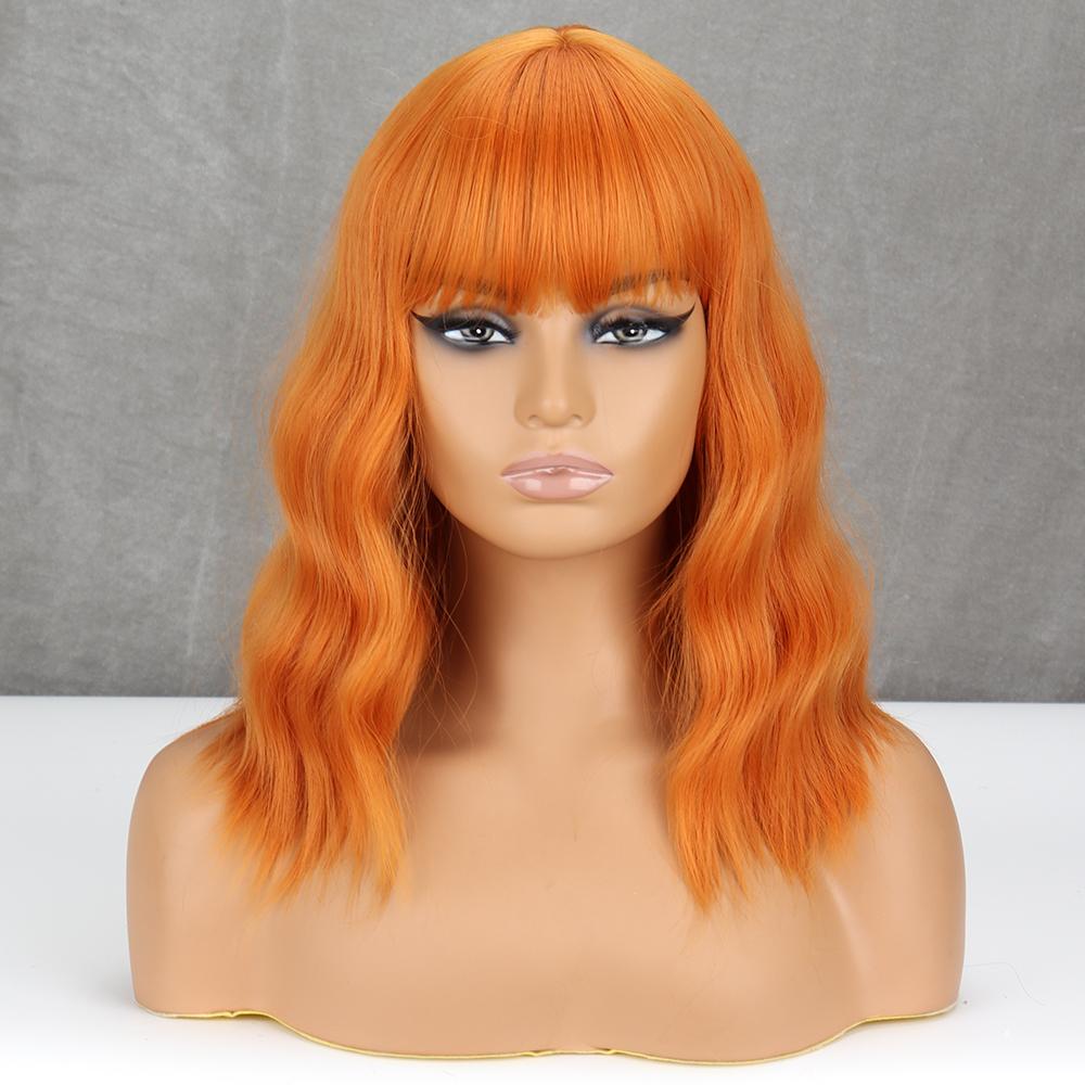 

MISS WIG Светло-русый парик из синтетического волокна с натуральной волной с челкой, повседневная одежда, косплей, чистый цвет, блондинка, серый, черный, коричневый, волнистый парик 40CM