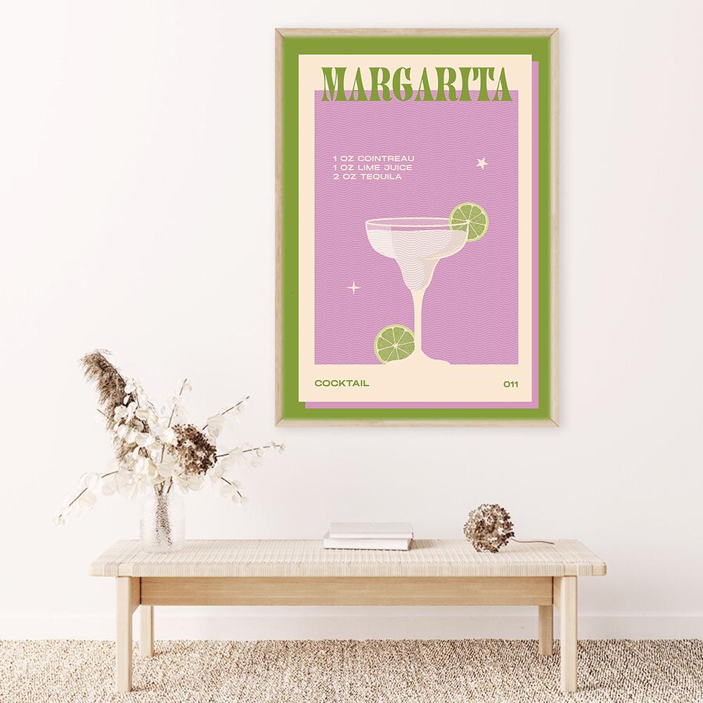 Modern Still Life Drinks Cocktails Strawberry Canvas Painting Coffee Shop Shop Bar Wall Print Poster Minimalist Art Home Decor