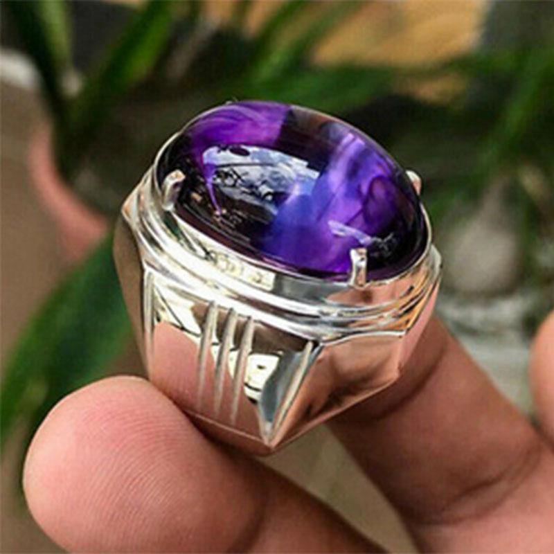 New Purple Egg-shaped Irregular Silver Ring - Fashionable Hand Accessory 7