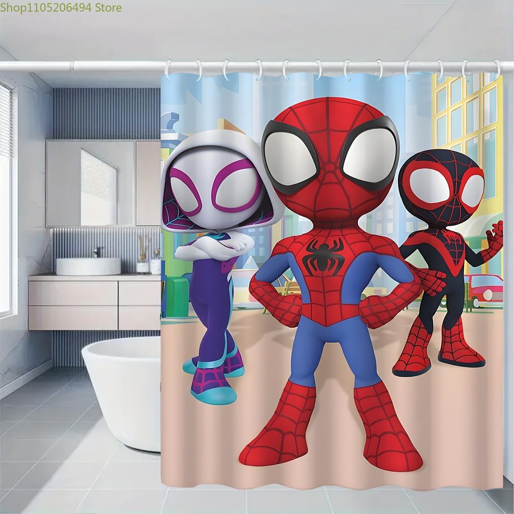 Marvel 1pc Printed Shower Curtain with Spider-Man Cartoon Design, Durable, Perfect for Cozy Home Bathrooms or Guest Bathrooms,