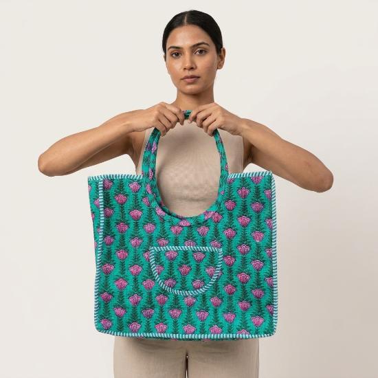 Shoulder Bag Usalover925 Floral Quilted Cotton Block Print Shoulder Bag 10