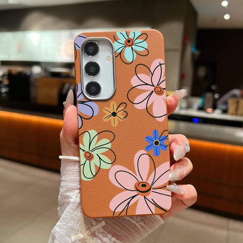 Blumendruck Matte TPU Leder Textur Handyhülle für Samsung S25 Ultra S24 FE S23 S22 S21 A56 A36 A16 A15 A55 A35 Schlanke stoßfeste weiche Rückseite