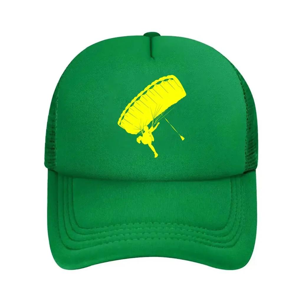 Yellow Parachute Adventure  Themed Skydiving Graphic Design Mesh Baseball Cap