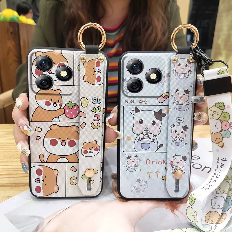 Fashion Design Phone Holder Phone Case For Ulefone Note18 Ultra Wrist Strap Protective Dirt-resistant Back Cover Cartoon