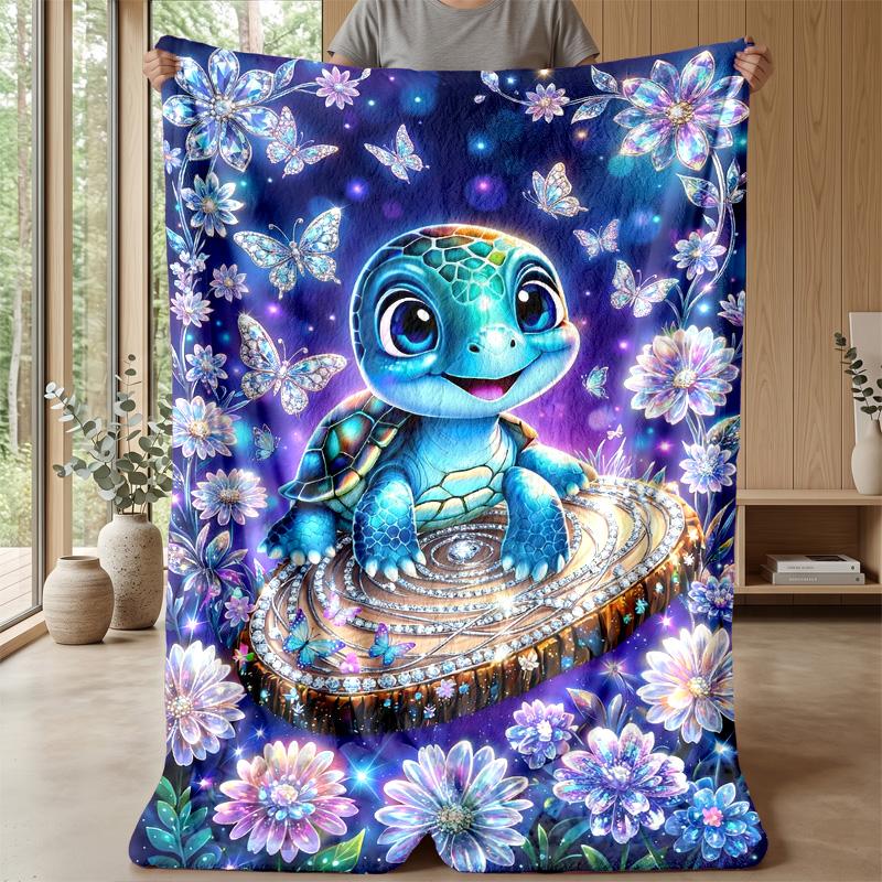 Galactic Sea Turtle Theme Blanket Lightweight Warm Flannel Blanket Decorative Throw Blanket for Home Decoration