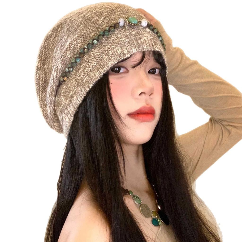 Sweet and Versatile Ethnic Style Knitted Pile Hat Autumn and Winter Casual Fashion Tie-dye Pullover Hat American Retro Cold Hat Trend