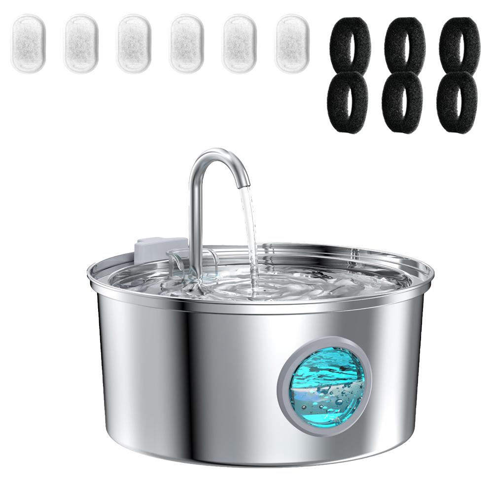 3.2L Stainless Steel Pet Water Fountain With Visible Window Filtration System Automatic Cat Fountain for Cats/Dogs Drinking Bowl