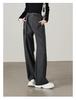 2026 Women's Black Cotton High-Waisted Wide-Leg Pants - Loose, Slimming, and Floor-Length for Spring and Autumn.