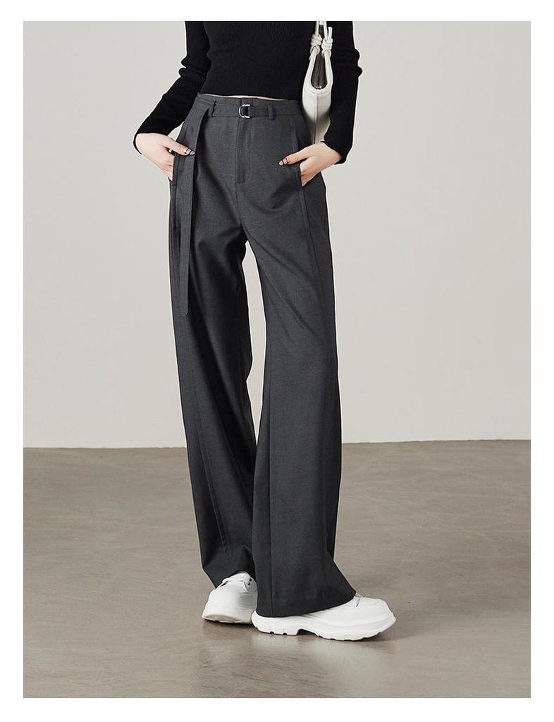 2026 Women's Black Cotton High-Waisted Wide-Leg Pants - Loose, Slimming, and Floor-Length for Spring and Autumn.