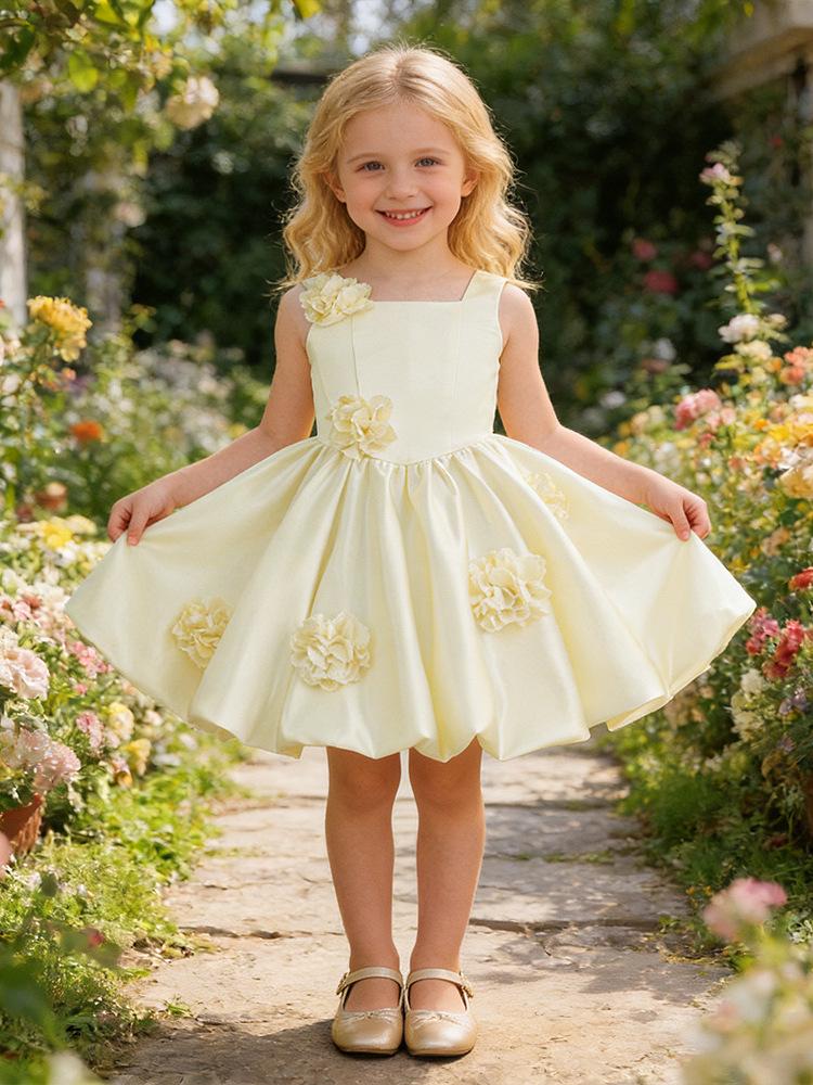 Girls' 3D Floral Princess Dress for Weddings, Fashion Shows, Stage, or Piano Performances