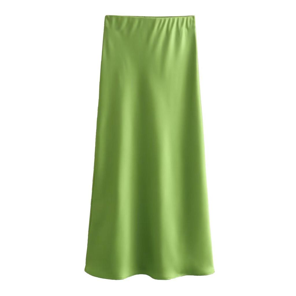 New European & American Style Satin Midi Skirt 8632845