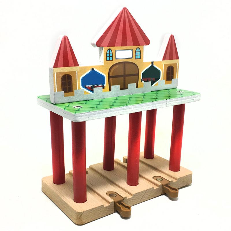 Children Track Game Toy Luxury Wood Track Accessories Scene Beautiful Station Compatible Train Wood Boys Gifts