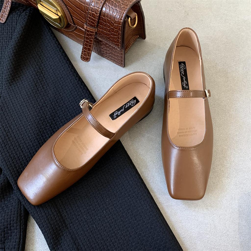 Fashion 2025 Spring Autumn Flat Mary Janes Shoes Woman Candy Color Soft Leather Ballet Flats Ankle Strap Comfy Mocaasins for Woman